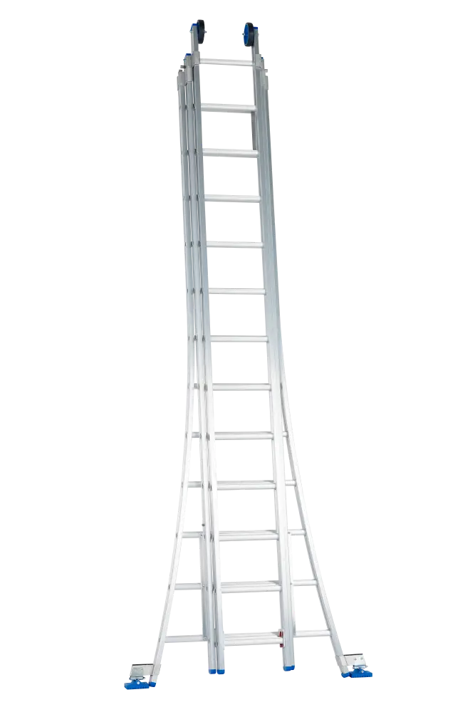 Echelle coulissante / 3 x 12, pieds évasés, transformable, roulettes de façade, pieds évasement Solide