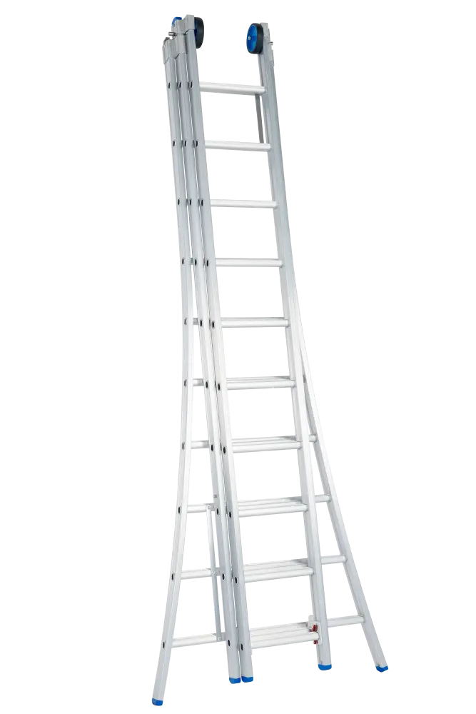 Echelle coulissante / 3 x 10, pieds évasés, transformable, roulettes de façade Solide